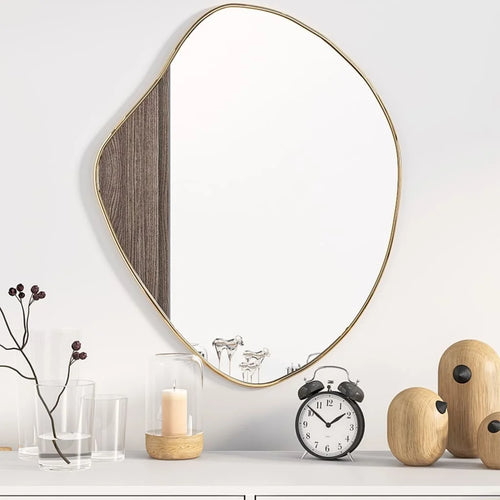 elegant wall mirror in gold finish contemporary design - vue 2 sur 7