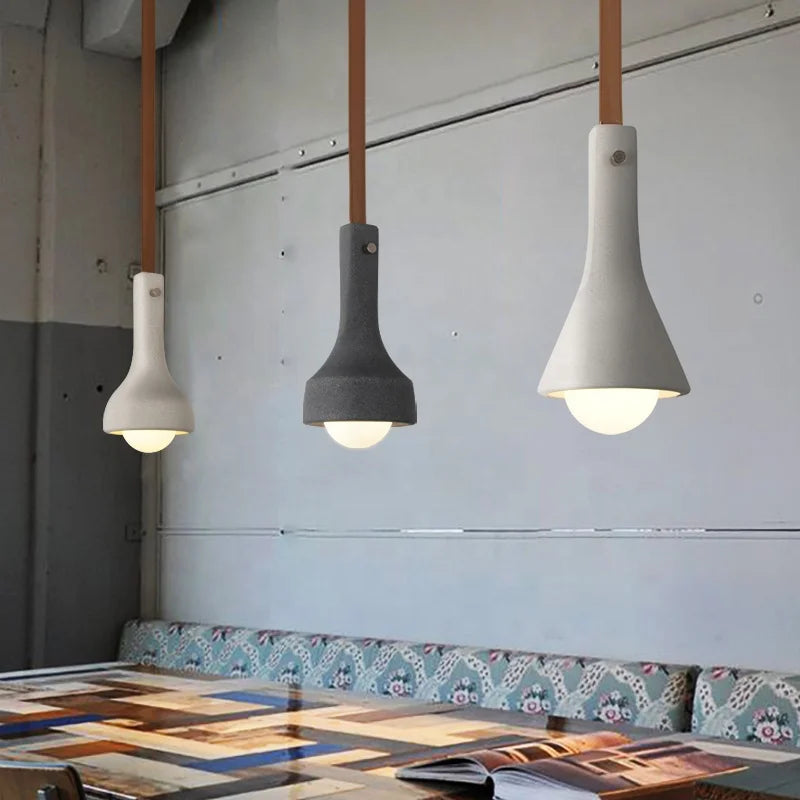 Industrial pendant light in leather and cement, retro style for bar