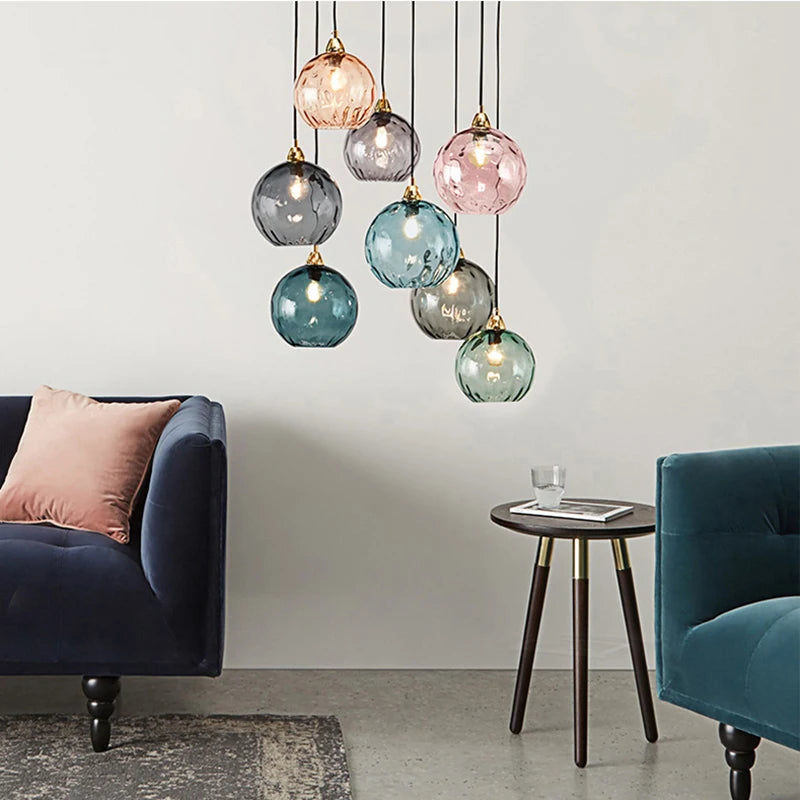 Colourful glass chandelier for restaurant - vue 3 sur 25