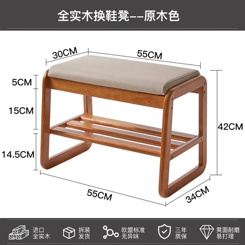solid wood shoe bench for practical storage - vue 6 sur 9