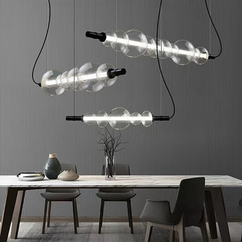 Modern glass bar counter with minimalist pendant lighting - vue 3 sur 9