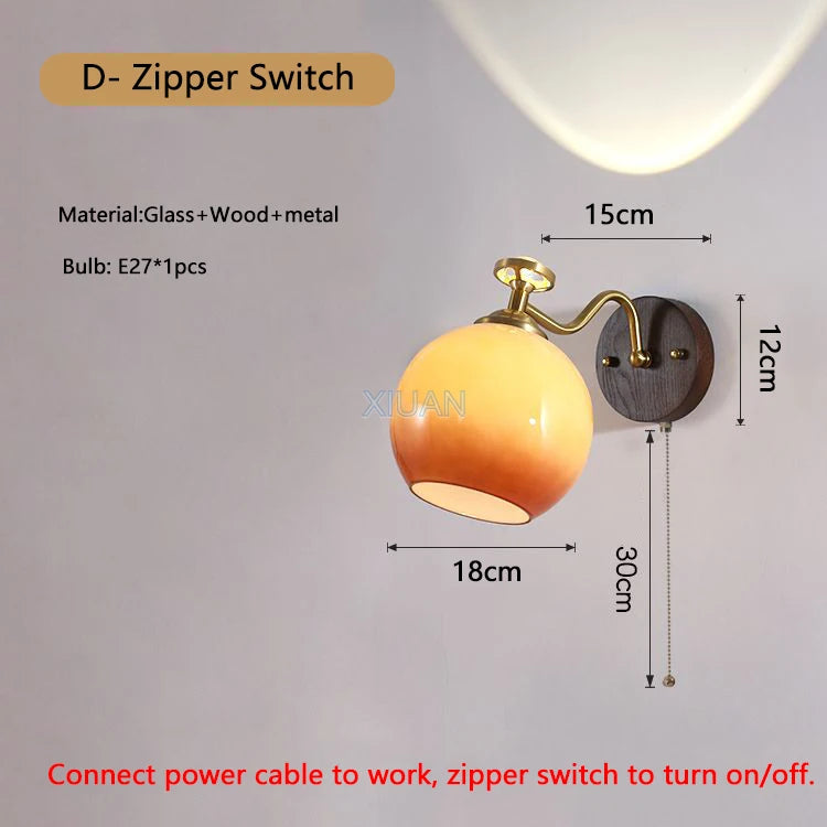 Wabi-sabi glass flower wall light with solid wood - vue 14 sur 21