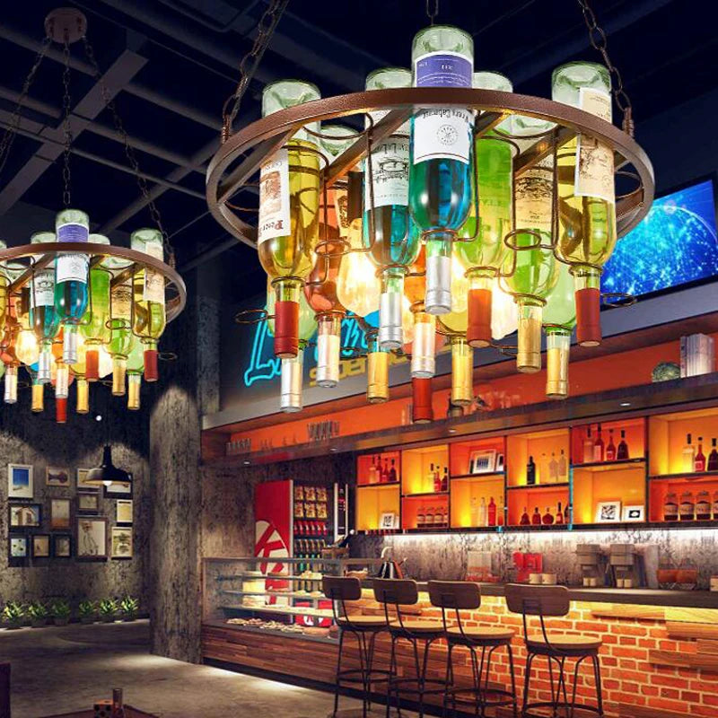 Vintage glass wine bottle E27 LED pendant light for bar, cafe, restaurant - vue 2 sur 10