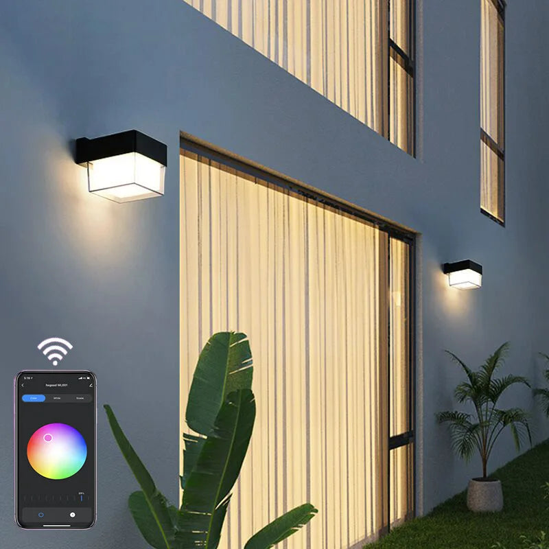 Outdoor LED wall light wi-fi waterproof double lampshade aluminium acrylic - vue 9 sur 15
