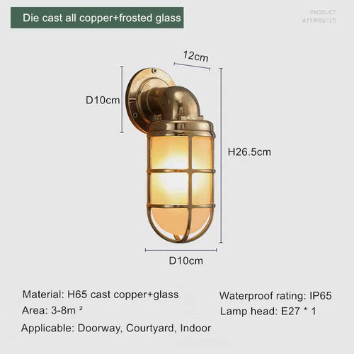 Retro brass wall light industrial style waterproof for outdoor use - vue 12 sur 16