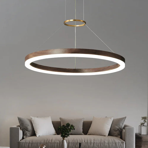 Modern solid wood LED chandelier in black walnut for home decor - vue 5 sur 9