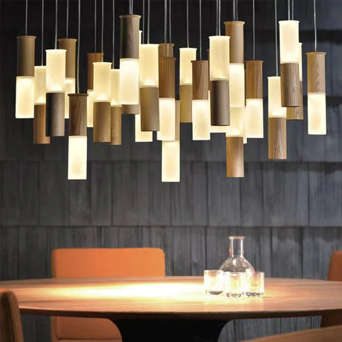 Modern wooden chandelier for designer indoor lighting - vue 2 sur 14