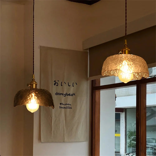 Modern nordic and antique style brass and glass LED pendant light - vue 4 sur 10
