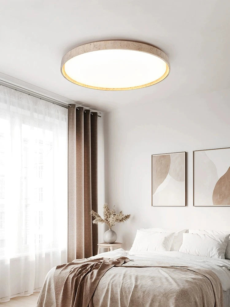 Led ceiling light stone downlight surface mounted retro walnut wood effect for bedroom or living room - vue 5 sur 13