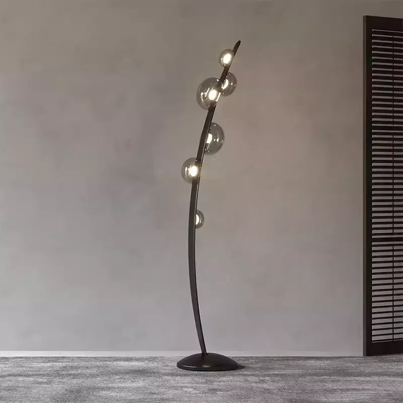 Italian leather designer floor lamp with glass ball