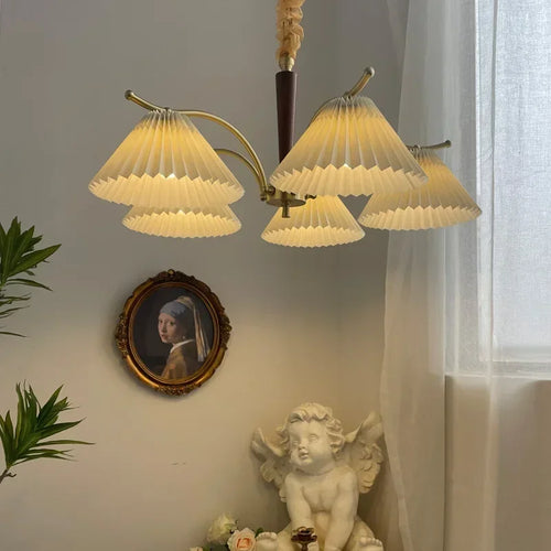 Nordic retro pendant light with pleated fabric shade decorative lamp - vue 5 sur 11