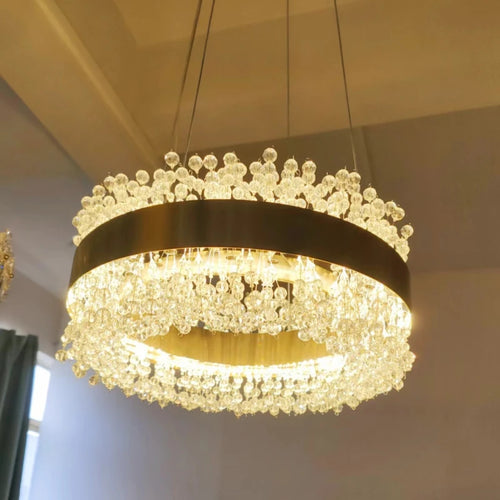 modern crystal chandelier with adjustable gold metal - vue 5 sur 12