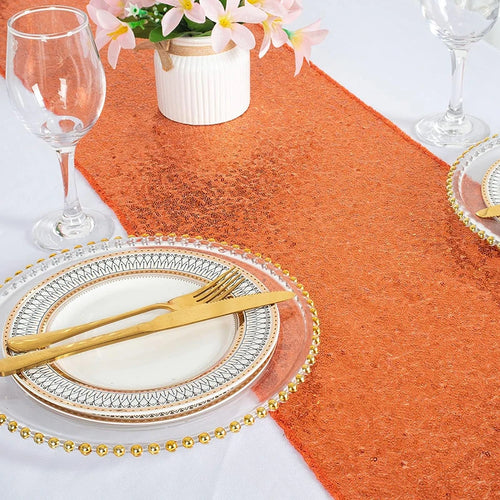 Orange sequin table runner for festive decoration - vue 5 sur 7