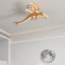 Nordic natural wood dragon LED ceiling light for children