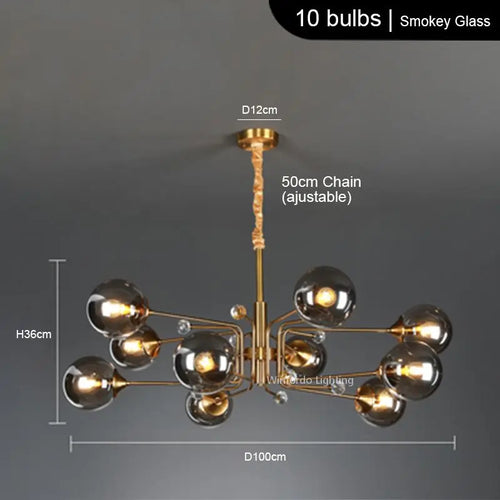 Modern LED chandelier with 10 globes decorative light - vue 18 sur 18