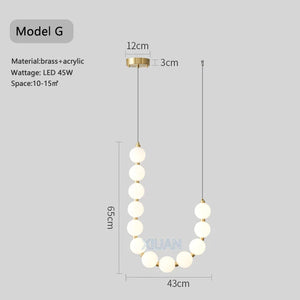 lustre suspension en acrylique blanc avec perles