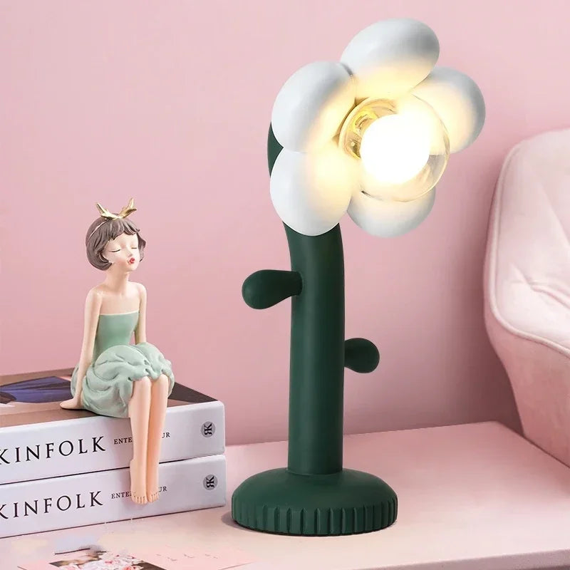 decorative pink flower resin table lamp for interiors - vue 3 sur 7