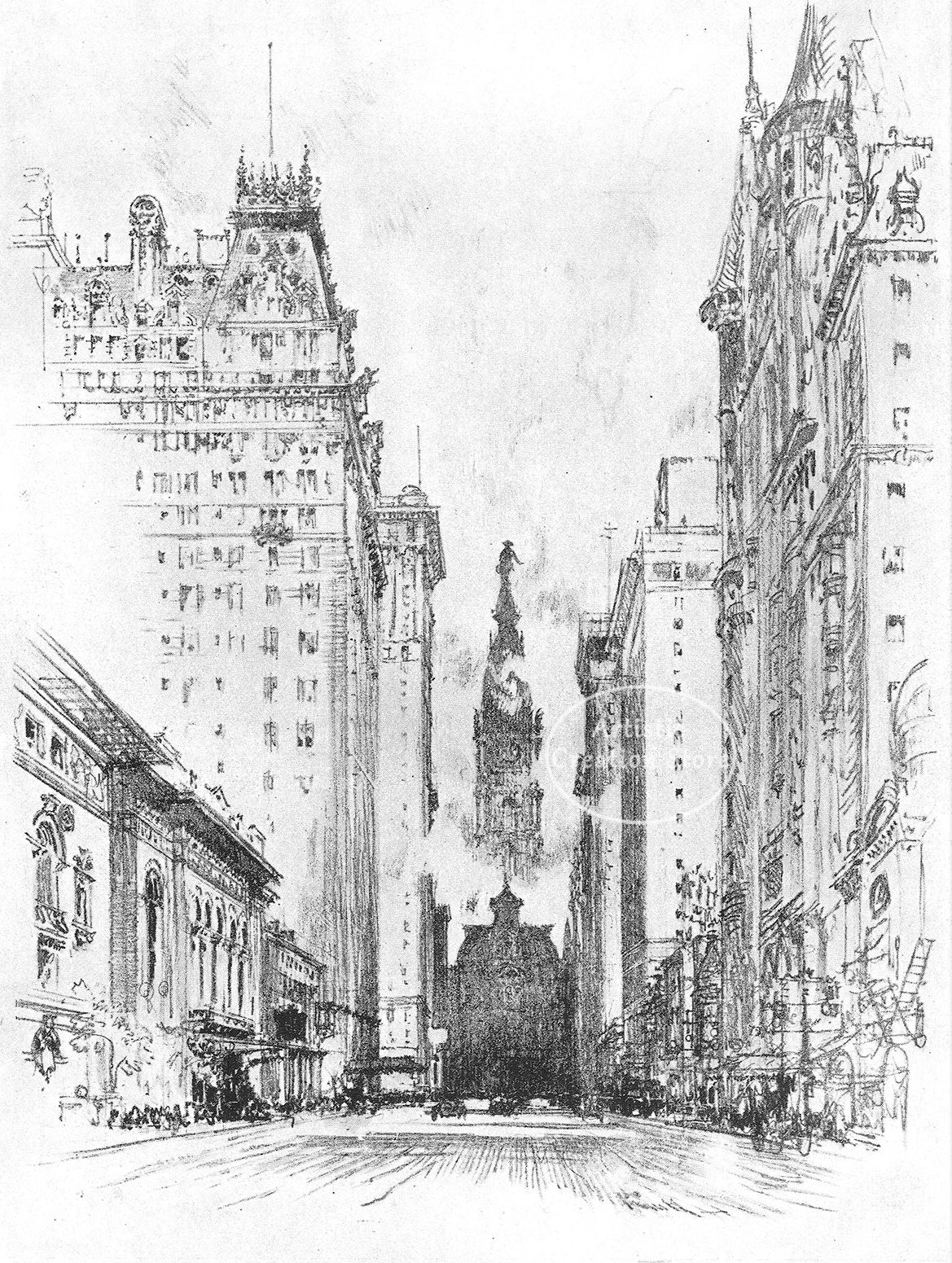 Vintage New York City skyline pencil sketch print on canvas
