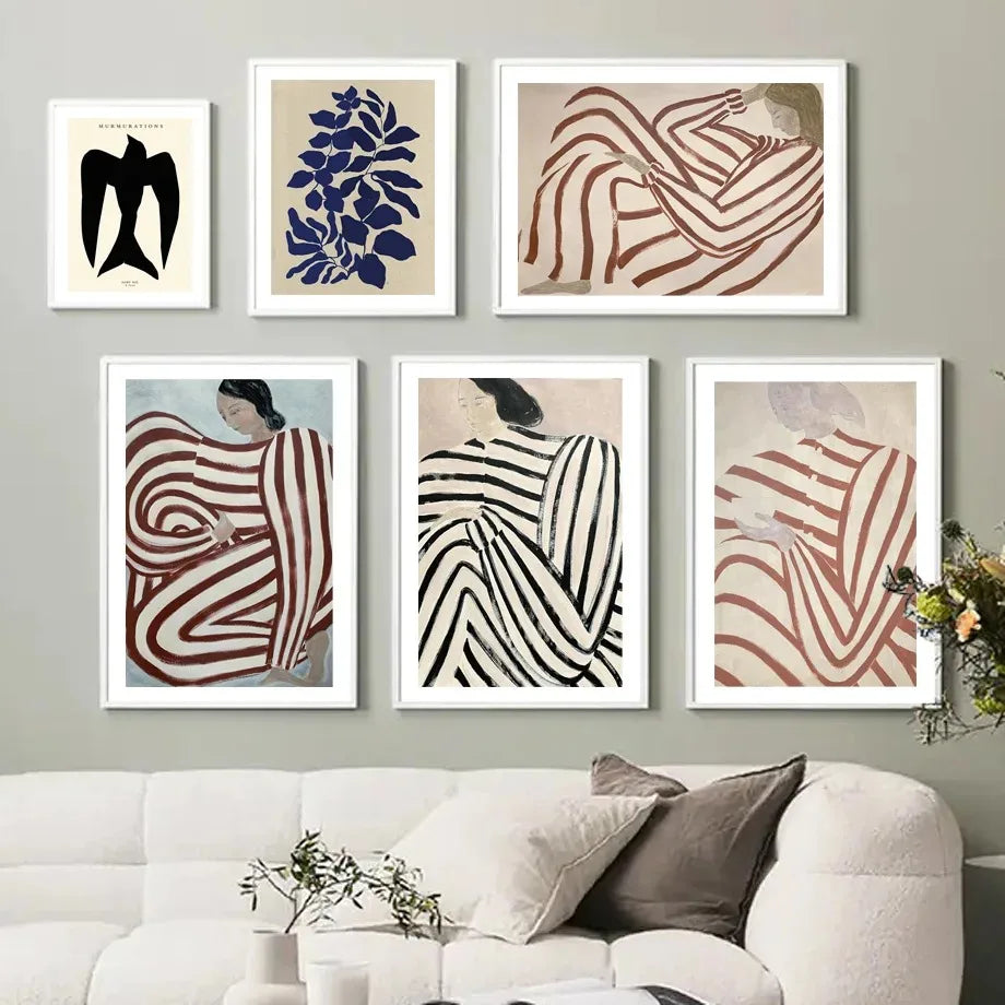 women's striped pajamas geometry leaf wall art retro decorative