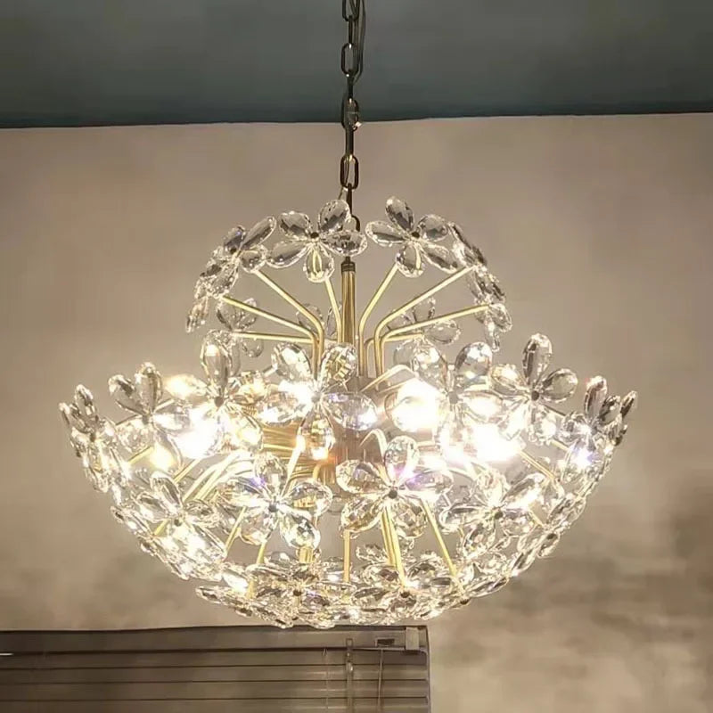 lustre plafond rétro fleur cristal led luxe décoration - vue 3 sur 9