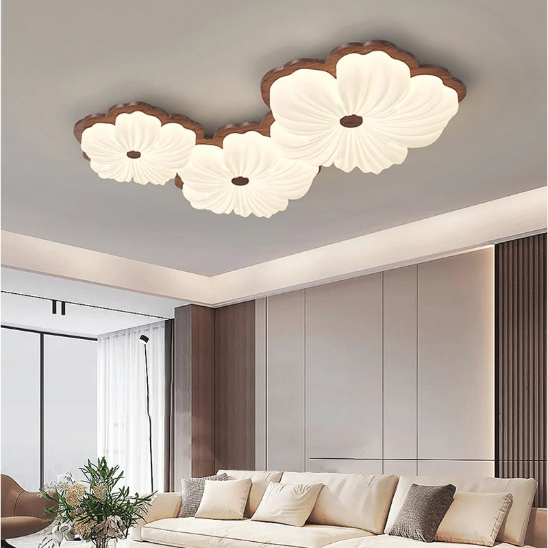 Modern wooden flower ceiling light for indoor decoration