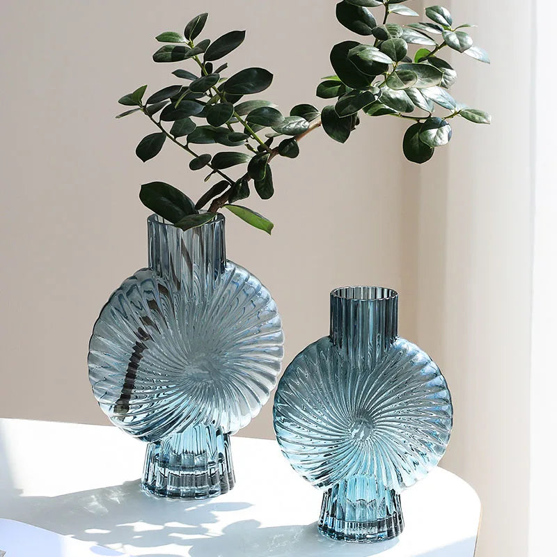 modern spiral pattern glass vase for home decor