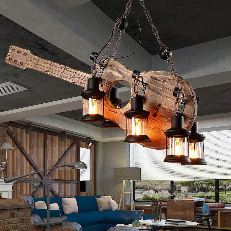 Nordic retro wooden pendant light for industrial and art deco style