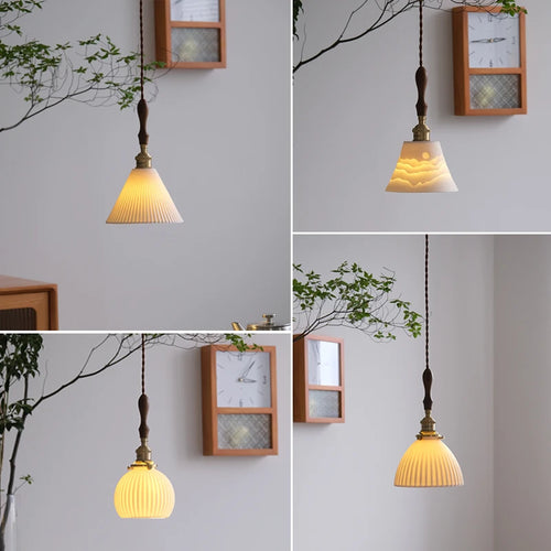 Nordic vintage ceramic and brass pendant chandelier - vue 4 sur 10