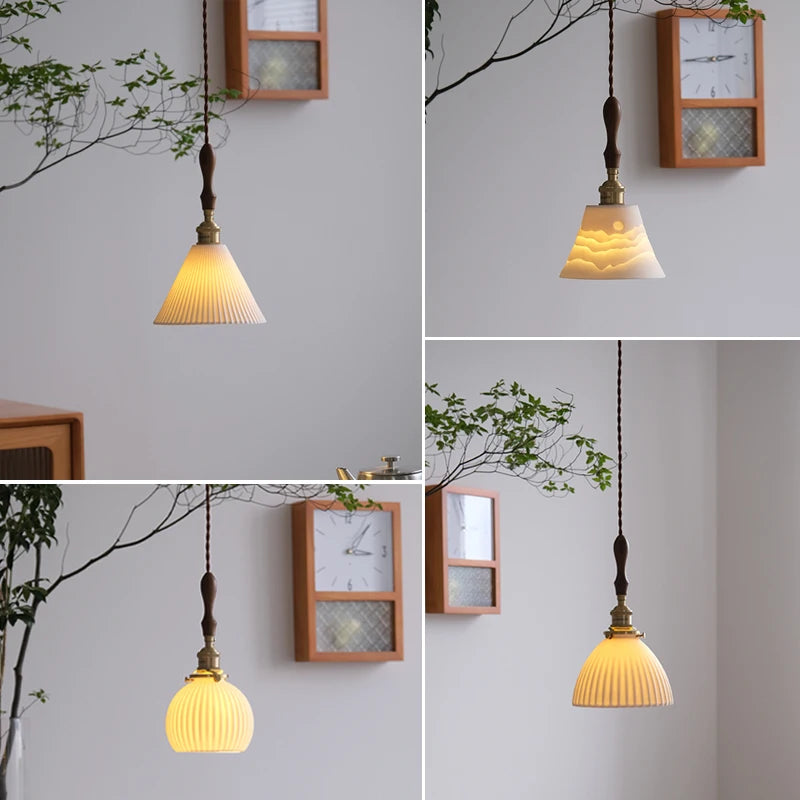 Nordic vintage ceramic and brass pendant chandelier - vue 3 sur 10