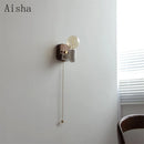Vintage walnut wall light with pull switch