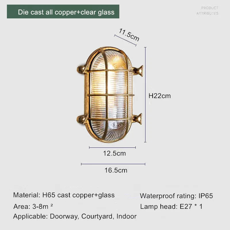 Retro brass wall light industrial style waterproof for outdoor use - vue 16 sur 16