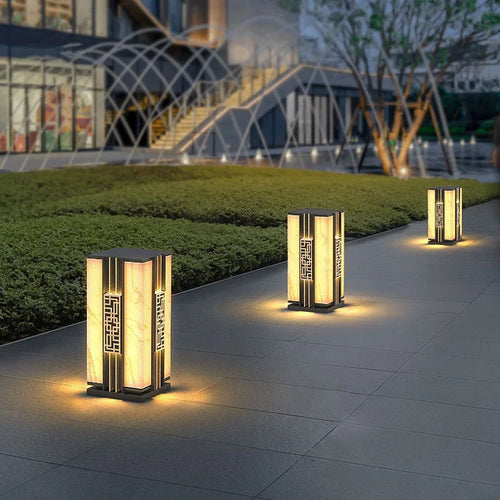 Decorative solar outdoor lamp with marble effect for garden - vue 3 sur 8