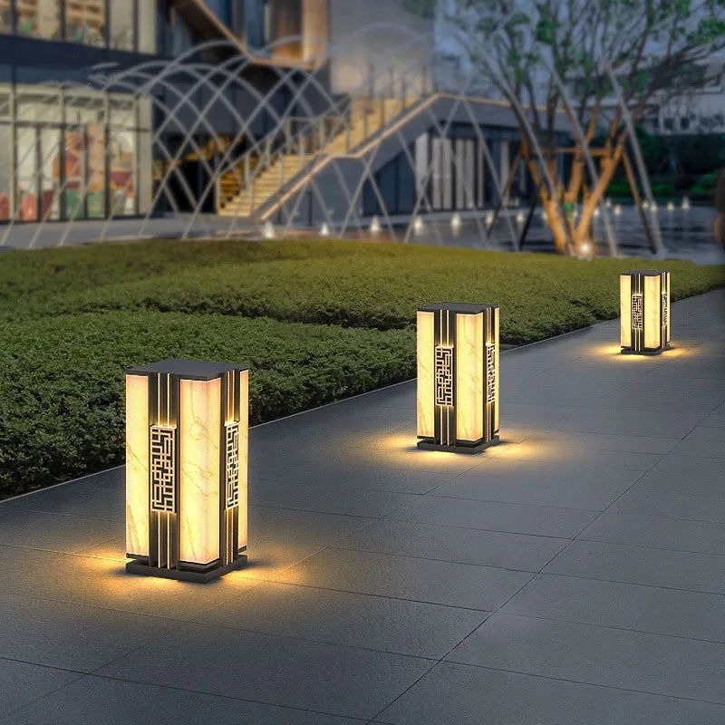 Decorative solar outdoor lamp with marble effect for garden