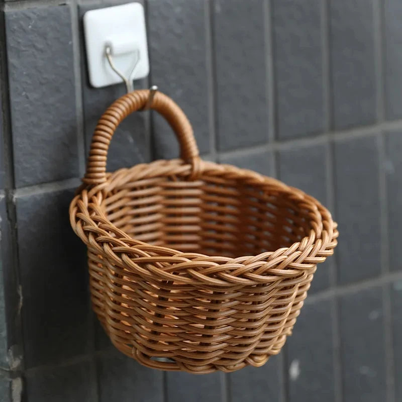 portable wall hanging woven storage basket - vue 6 sur 9