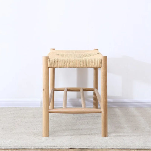 Nordic solid wood bench with braided rope simple design - vue 3 sur 6