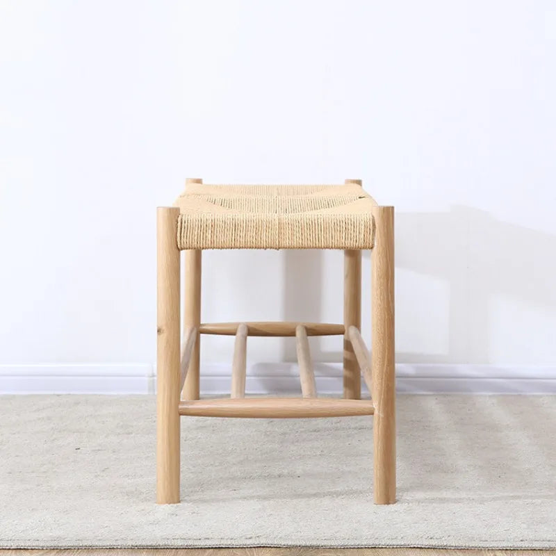 Nordic solid wood bench with braided rope simple design - vue 3 sur 6