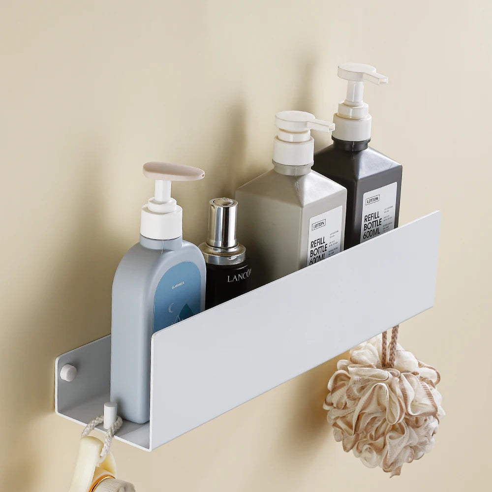 shower shelf with hook for bathroom and kitchen items - vue 3 sur 15