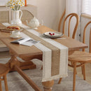 Boho cotton linen table runner with beige tassels