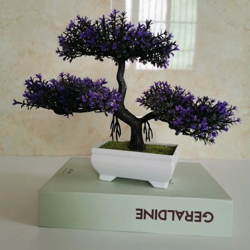 Potted artificial bonsai plant for indoor decor and events