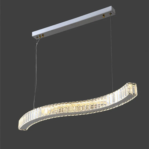 Modern steel chandelier with crystals and suspended LED lights - vue 2 sur 8