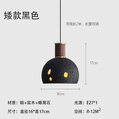 Honeycomb stone pendant light with retro copper design for indoor use - vue 11 sur 11