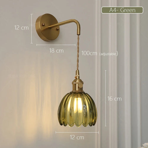 Retro Japanese style floral glass wall light - vue 11 sur 18