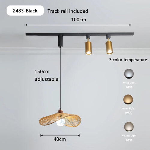 Wabi-sabi retro metal and wood pendant light for shop - vue 14 sur 17