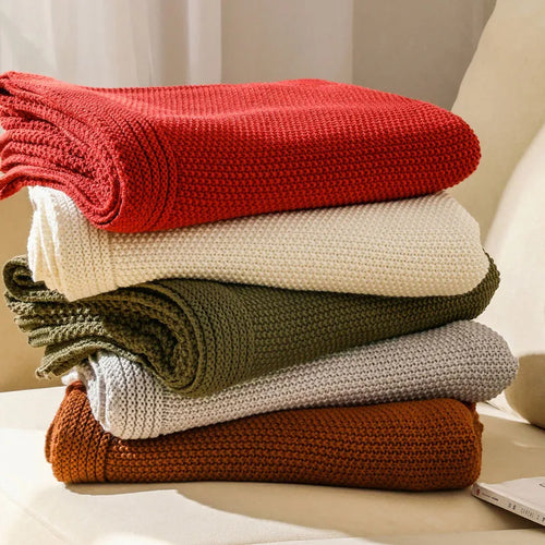 Nordic style chequered knitted throw for living room - vue 3 sur 7