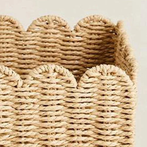 Scalloped Edge Basket, Wicker Storage Baskets,Handwoven Organizing Baskets For Shelves, Paper Rope Design - vue 6 sur 6