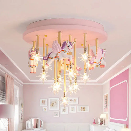 Cute resin horse and paper crane LED children's ceiling light - vue 2 sur 9
