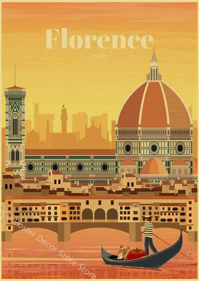 Vintage world cities poster for wall decoration