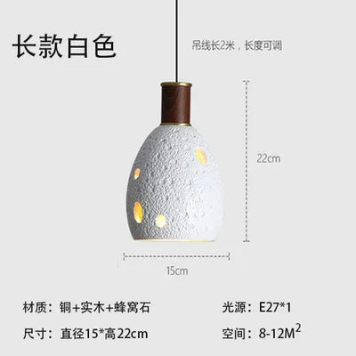 Honeycomb stone pendant light with retro copper design for indoor use - vue 10 sur 11