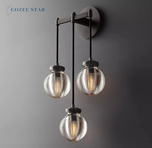 Pearl triple retro modern LED brass and chrome crystal wall light - vue 4 sur 5