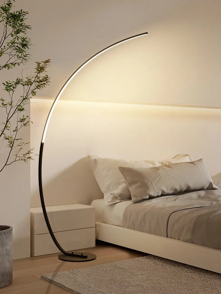 Nordic LED corner arc RGB floor lamp with remote and app control, black or white